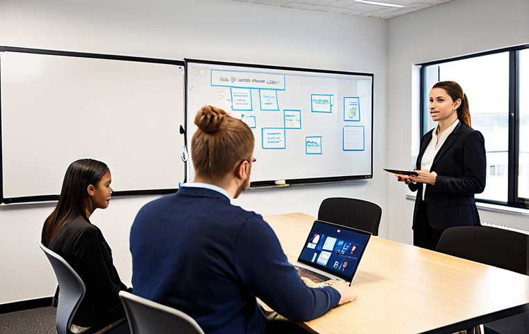 **

A diverse group of employees participating in a knowledge-sharing session at a modern office. Some are presenting ideas on a whiteboard, others are engaged in discussions, and some are using laptops. The atmosphere is collaborative and innovative, with visible elements of training materials and technology. Focus on conveying a sense of active learning and teamwork.

**