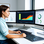 A professional female UX researcher, mid-30s, wearing a modest business casual blouse and trousers, deeply focused on a multi-screen setup in a modern, sunlit office. On the main monitor, vibrant user analytics dashboards and heatmaps are displayed, showing complex data visualizations. A secondary screen shows a detailed user persona profile with demographic and behavioral insights. Her hands are naturally placed on the desk beside a notepad with sketched diagrams. The background features blurred shelves of design books and a potted plant, creating a calm, intellectual atmosphere. This image emphasizes data-driven user understanding.
    *   **Mandatory inclusions:** fully clothed, appropriate attire, professional dress, safe for work, appropriate content, modest, perfect anatomy, correct proportions, natural pose, well-formed hands, proper finger count, natural body proportions, professional photography, high quality, family-friendly.