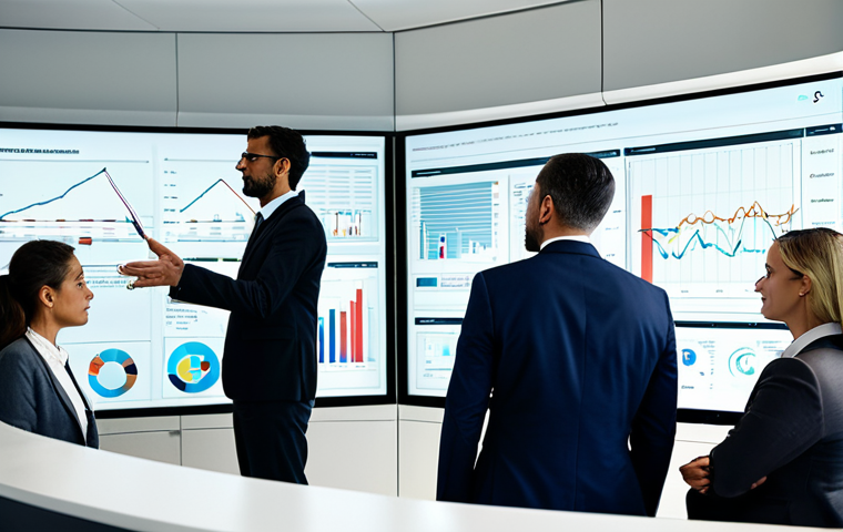 A diverse group of professional individuals, fully clothed in modest business suits and professional dress, gathered around a large interactive digital screen in a sleek, modern office. They are engaged in a focused discussion, analyzing complex data visualizations and charts displayed on the screen, reflecting efficient information flow. The office environment is clean, well-lit, and highly organized, emphasizing structured knowledge. Perfect anatomy, correct proportions, natural pose, well-formed hands, proper finger count, natural body proportions. High-resolution professional photography, crisp details, natural lighting, appropriate content, safe for work, professional, family-friendly.