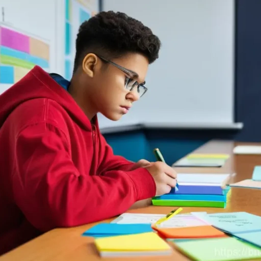 효율적인 지식 구조화 방법론 - **Prompt:** A young person, late teens or early twenties, with a focused expression, is seated at a ...