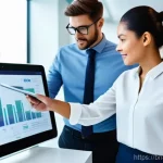 지식 구조화 시스템의 성공적 도입 사례 - **Prompt 1 (Focus: Efficiency and Organized Data Management):**
    "A vibrant, high-tech office env...