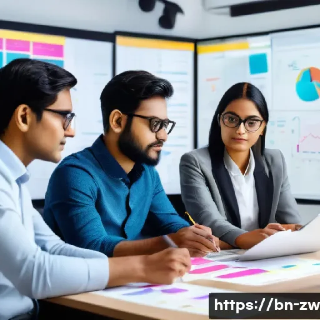 지식 구조화 시스템의 흐름도 작성법 - A professional workspace scene featuring a diverse Bengali team collaborating on data organization. ...