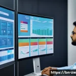 Home 20 지식 관리 시스템의 성공 요인 - A professional corporate office scene illustrating a Bengali knowledge management system in action: ...