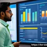 Home 19 정보 시각화를 통한 지식 구조화 - A detailed professional office setting showing a Bengali data analyst presenting complex sales data ...